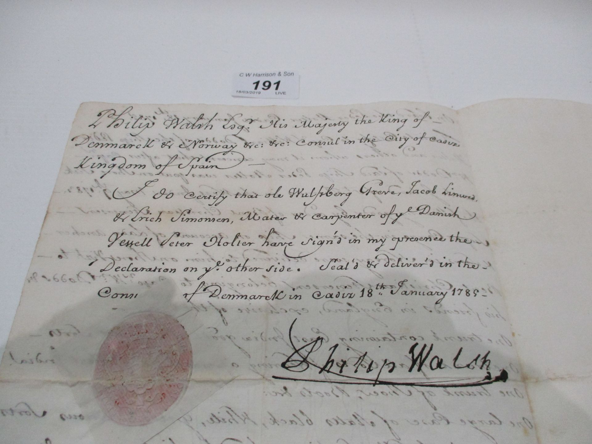 An interesting and intriguing Affidavit written aboard ship in 1785 concerning the affairs of it's - Image 4 of 6