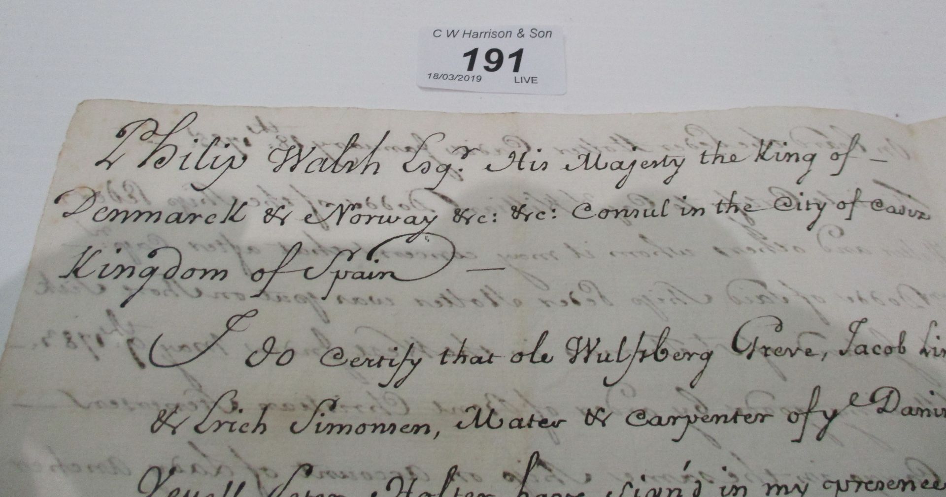 An interesting and intriguing Affidavit written aboard ship in 1785 concerning the affairs of it's - Image 6 of 6