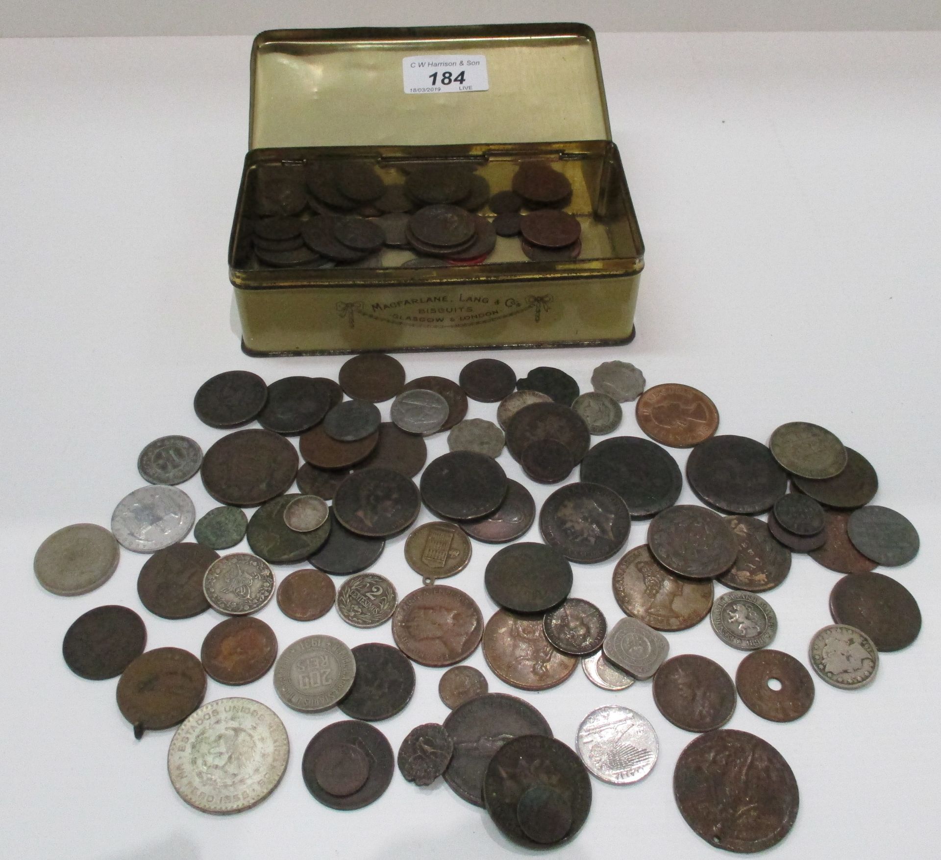 Contents to tin - various coins including some silver and some earlier issues