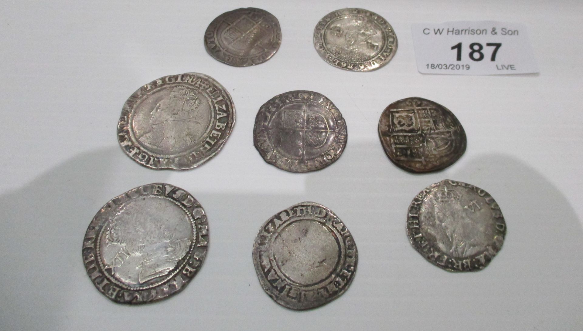 8 hammered coins - Elizabeth I, Edward VI,
