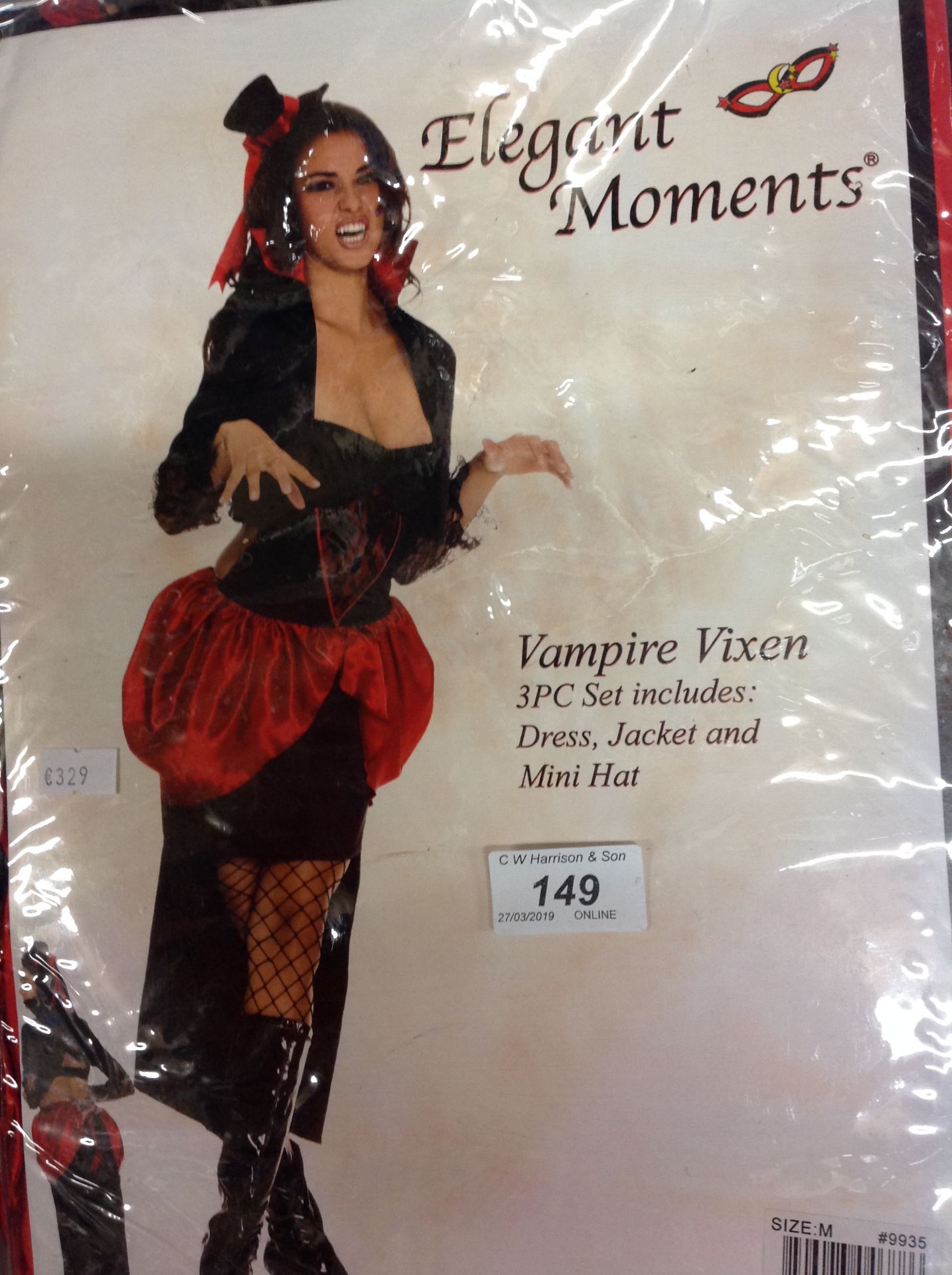 15 x Elegant Moments adults vampire Vixen costumes size M - please note blue crates are not