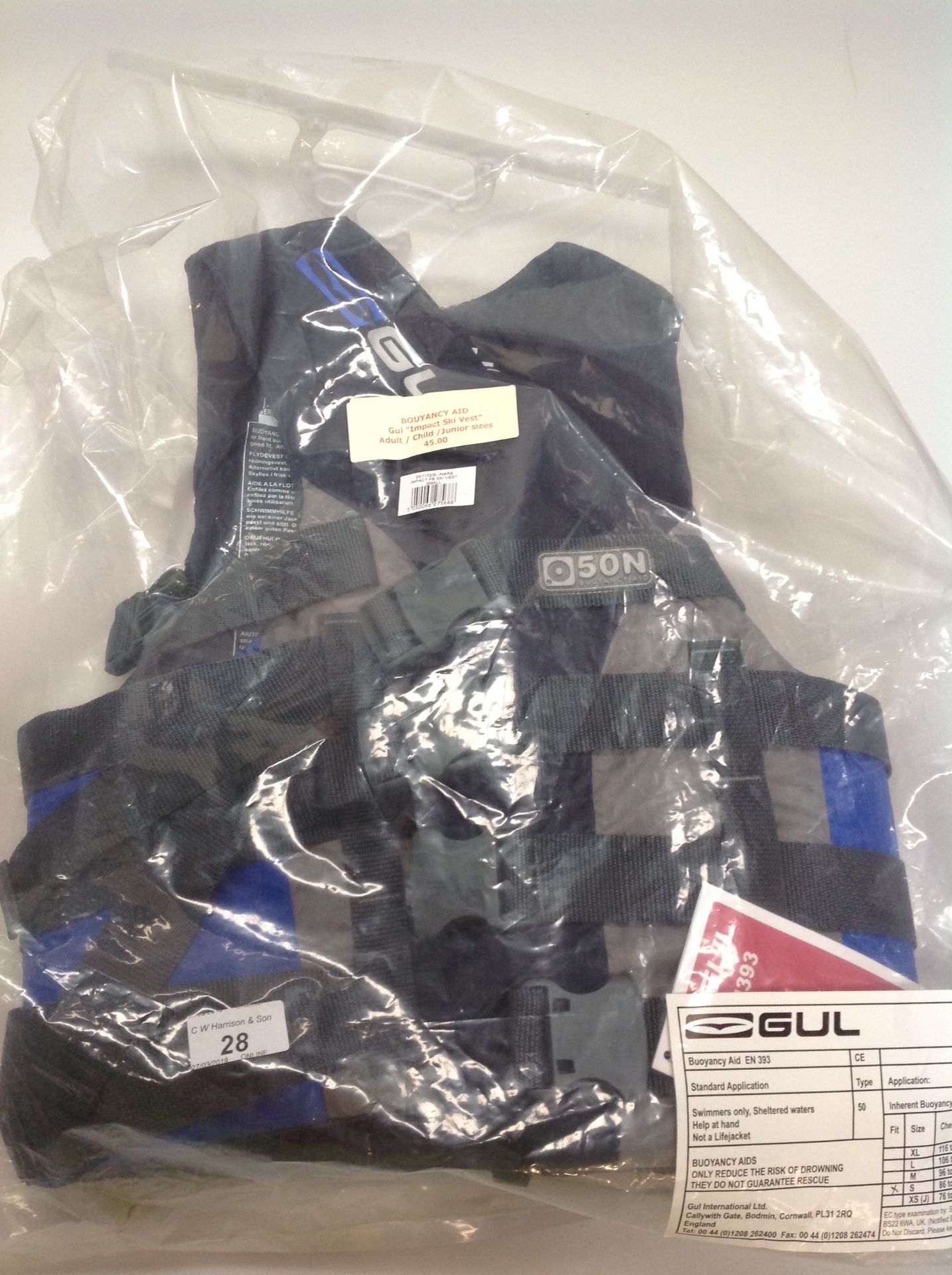 Gul Impact ski vest buoyancy aid in grey and blue - size S RRP £45