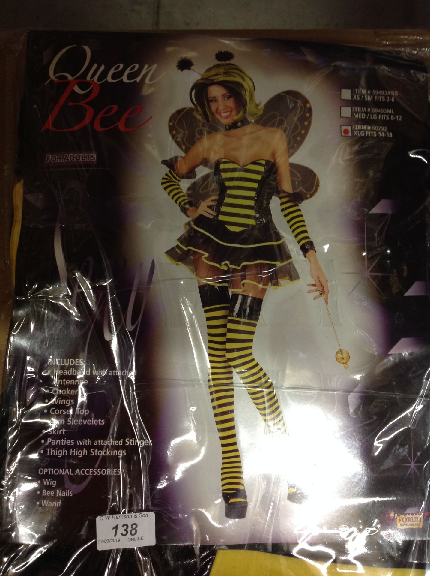12 x adults queen bee costumes by Forum Novelties size L - please note blue crates are not included