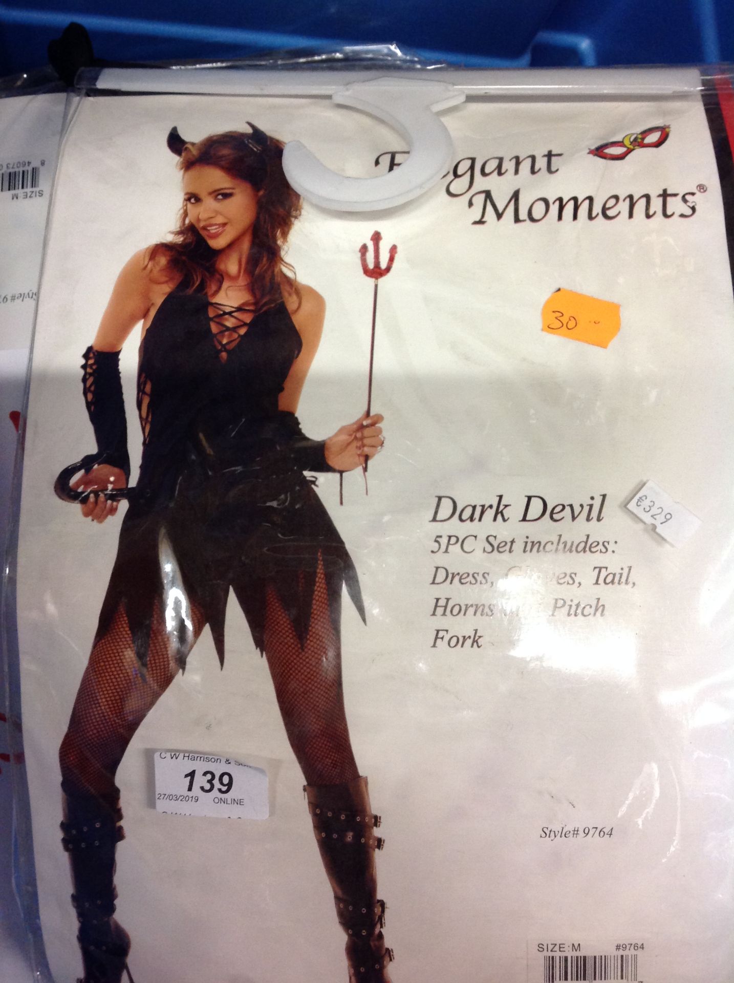 11 x Elegant Moments adults dark devil costumes size M - please note blue crates are not included