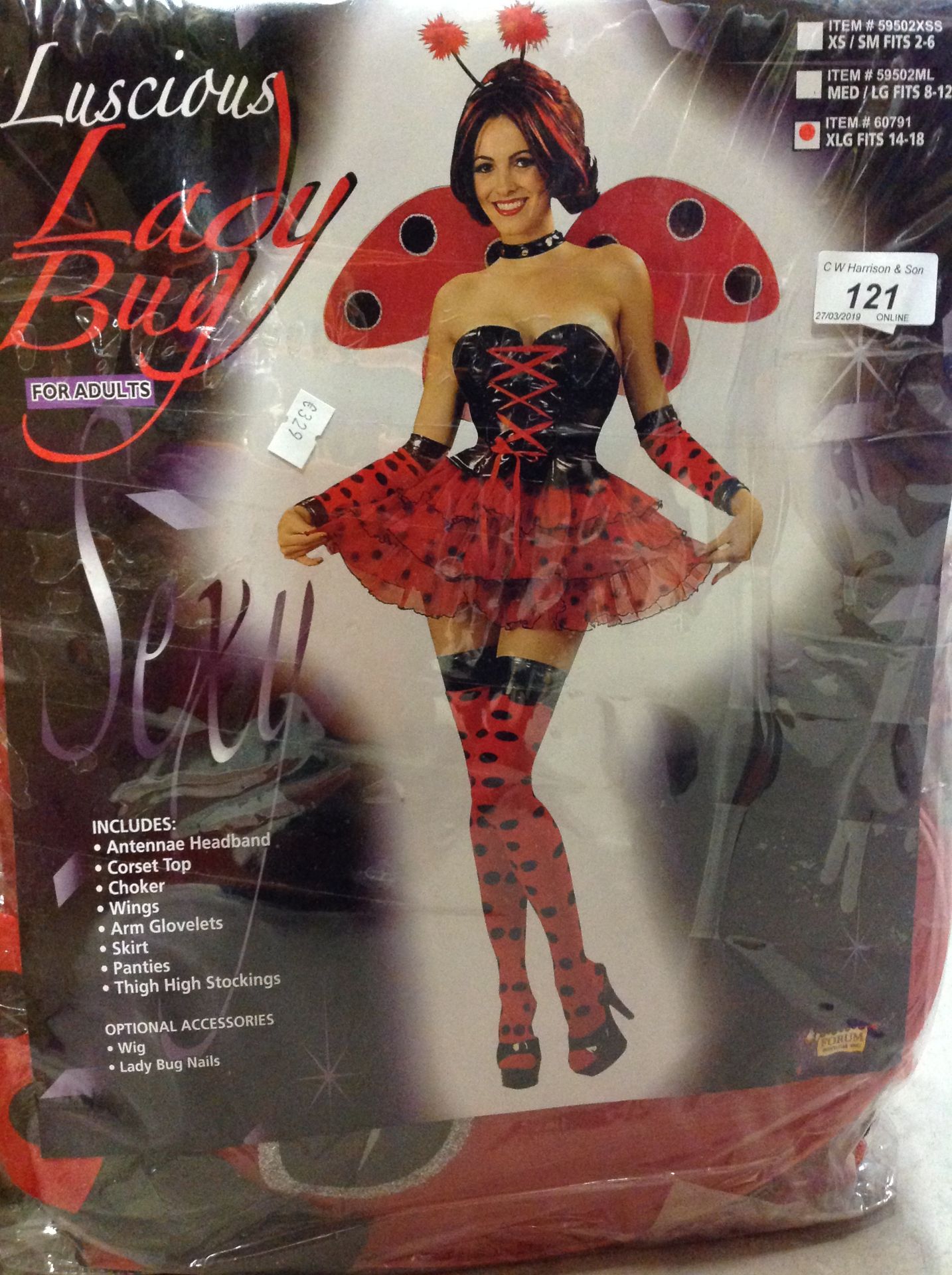 13 x adult luscious lady bug costumes by Forum Novelties Inc size L-XL - please note blue crates
