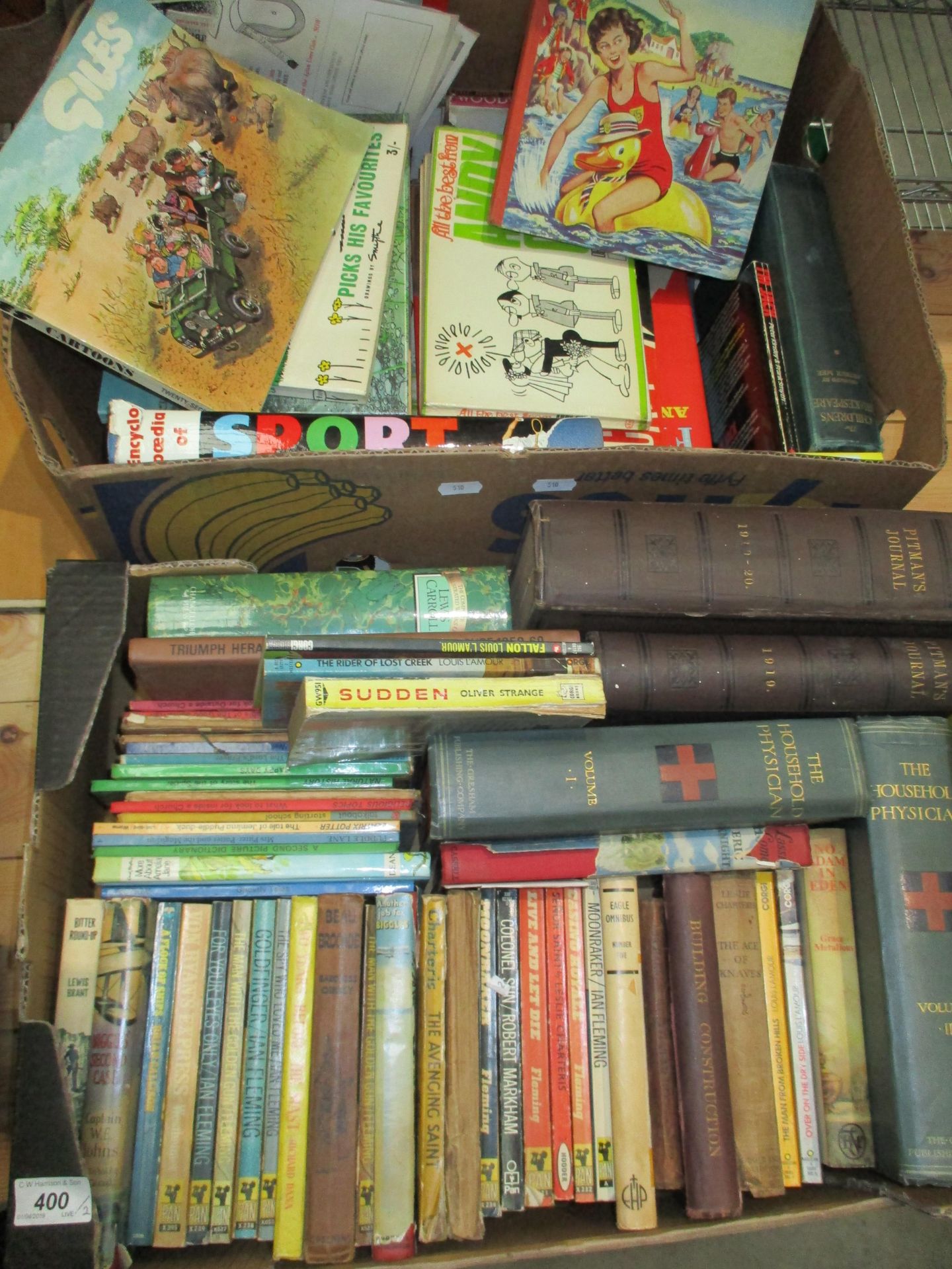 Contents to 2 boxes - childrens books and annuals, Giles and Andy Capp annuals,