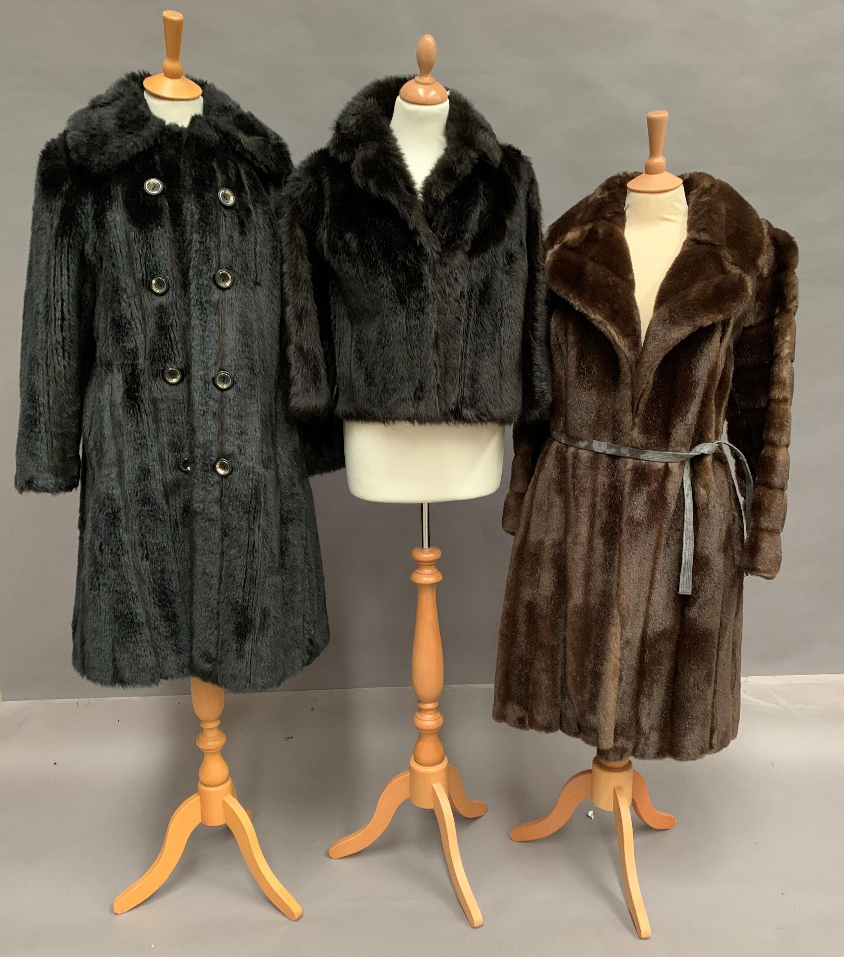 Two lady's faux fur full length coats and a faux fur jacket