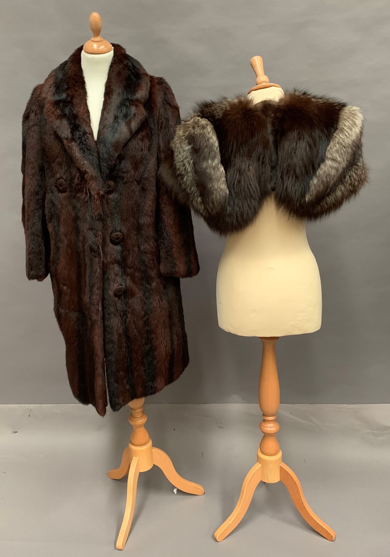 Lady's full length fur coat and a fox fur shoulder cape by Peter Brunskill,