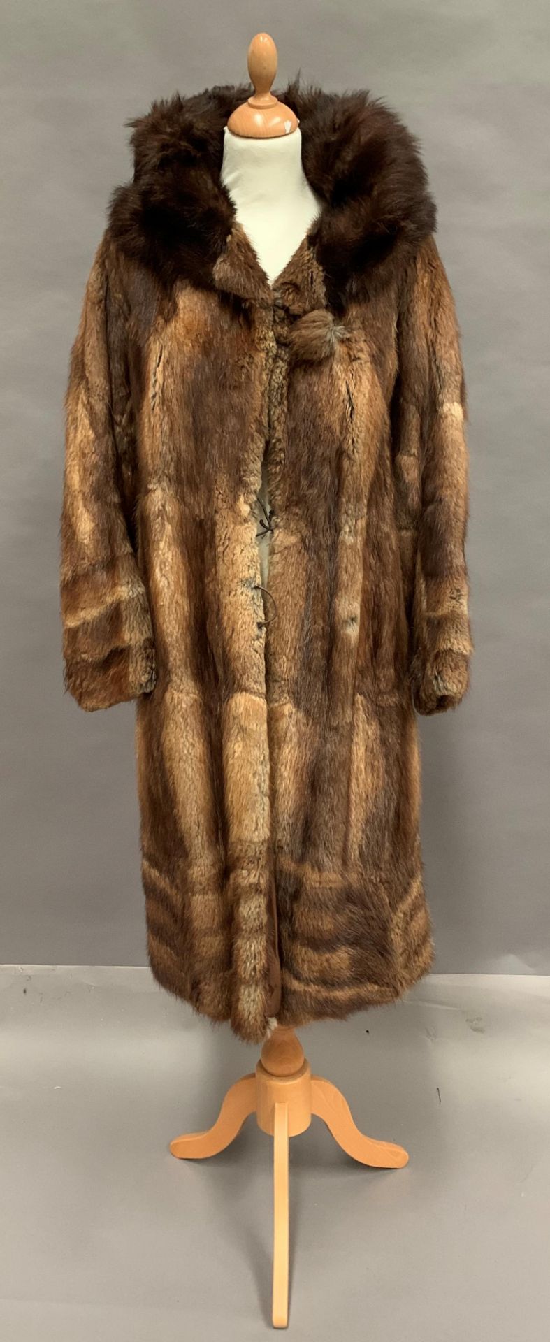 Full length ladies fur coat with shawl collar (missing 2 fur buttons)