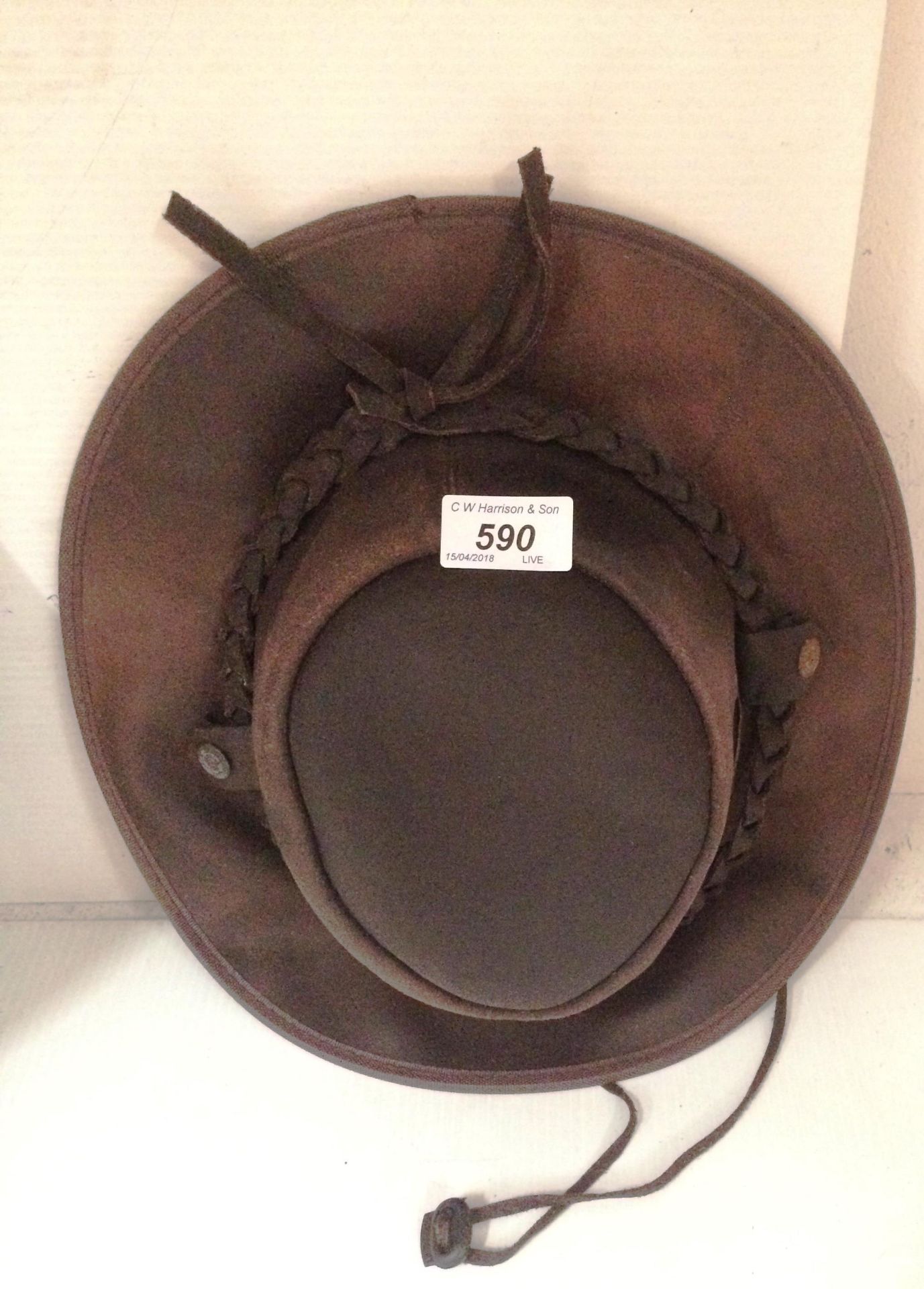 A Brunhide cracked brown leather bush hat size L