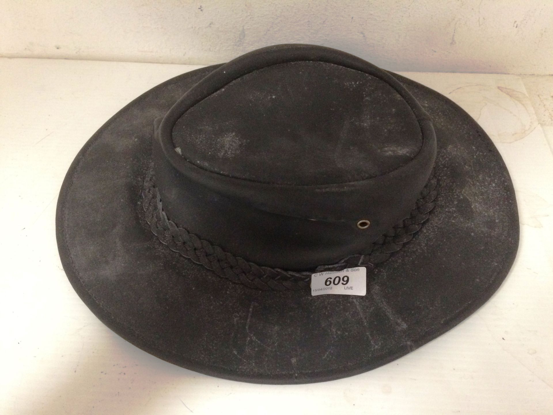 A Bute Headwear black leather bush hat