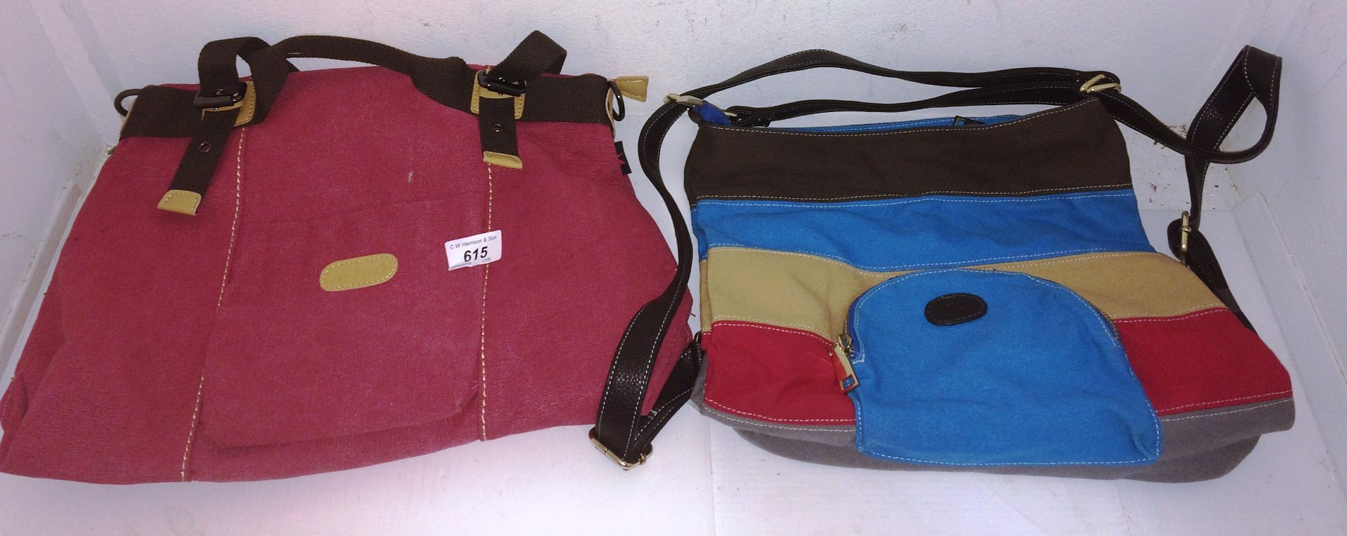 2 x items - Kiss-Gold pink canvas handbag and a blue/red canvas handbag