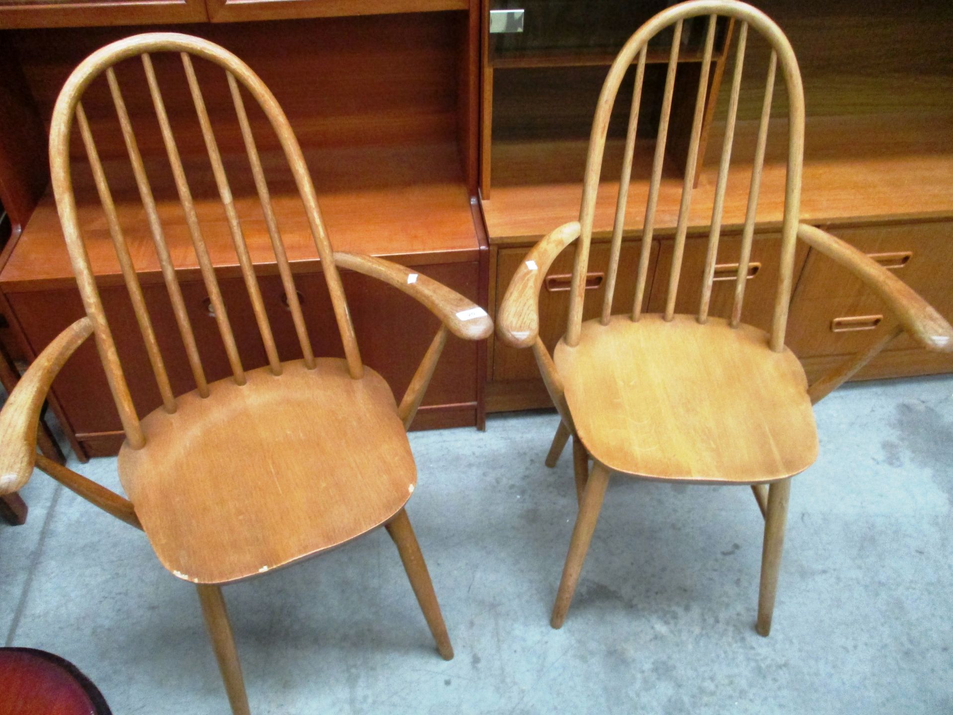 Pair of Priory light wood hoop back armchairs