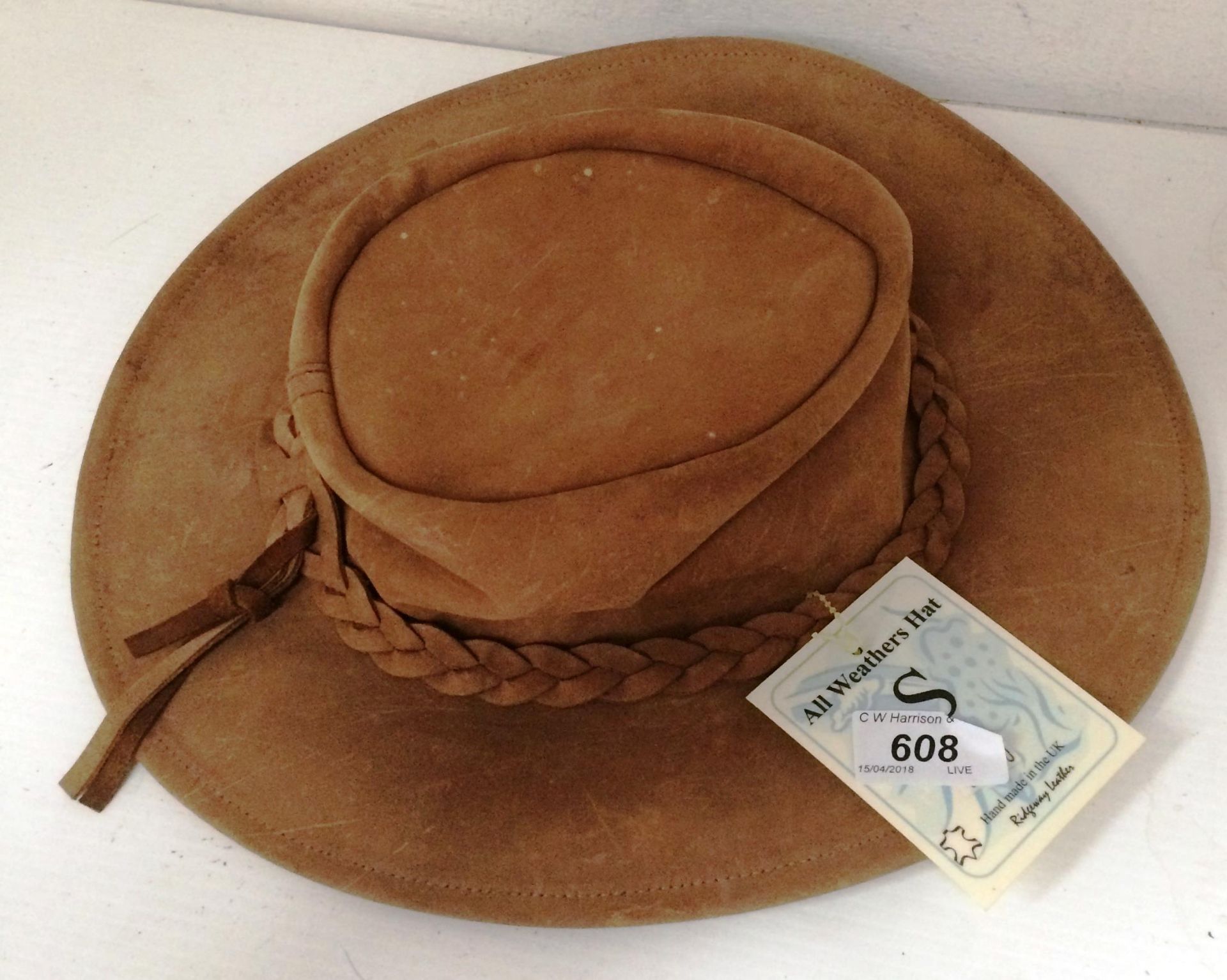 A Ridgway all weather tan leather bush hat size S