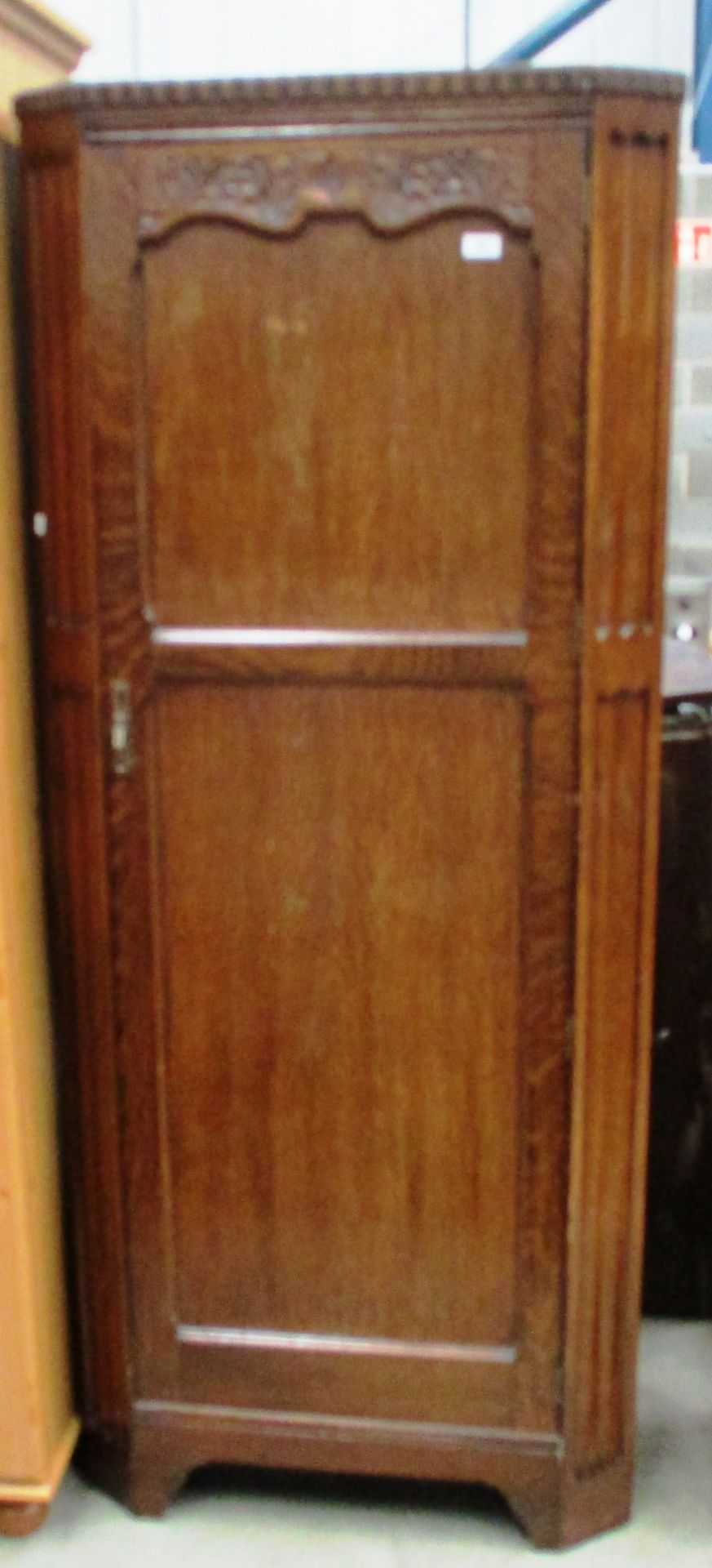 An oak single door hall wardrobe 75 x 183cm high