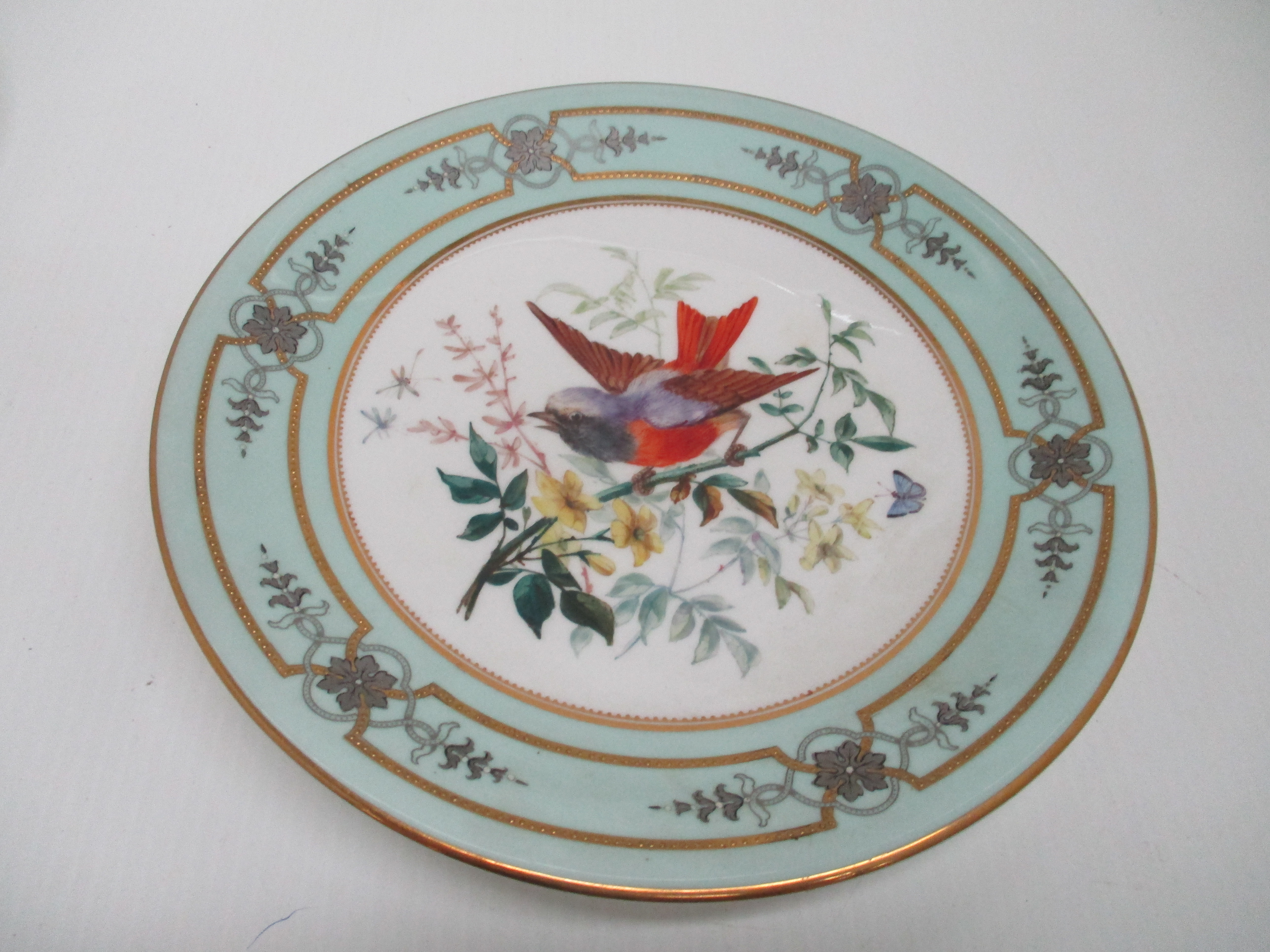 Five Royal Worcester plates depicting birds, light green borders with gilt decoration, - Image 11 of 18