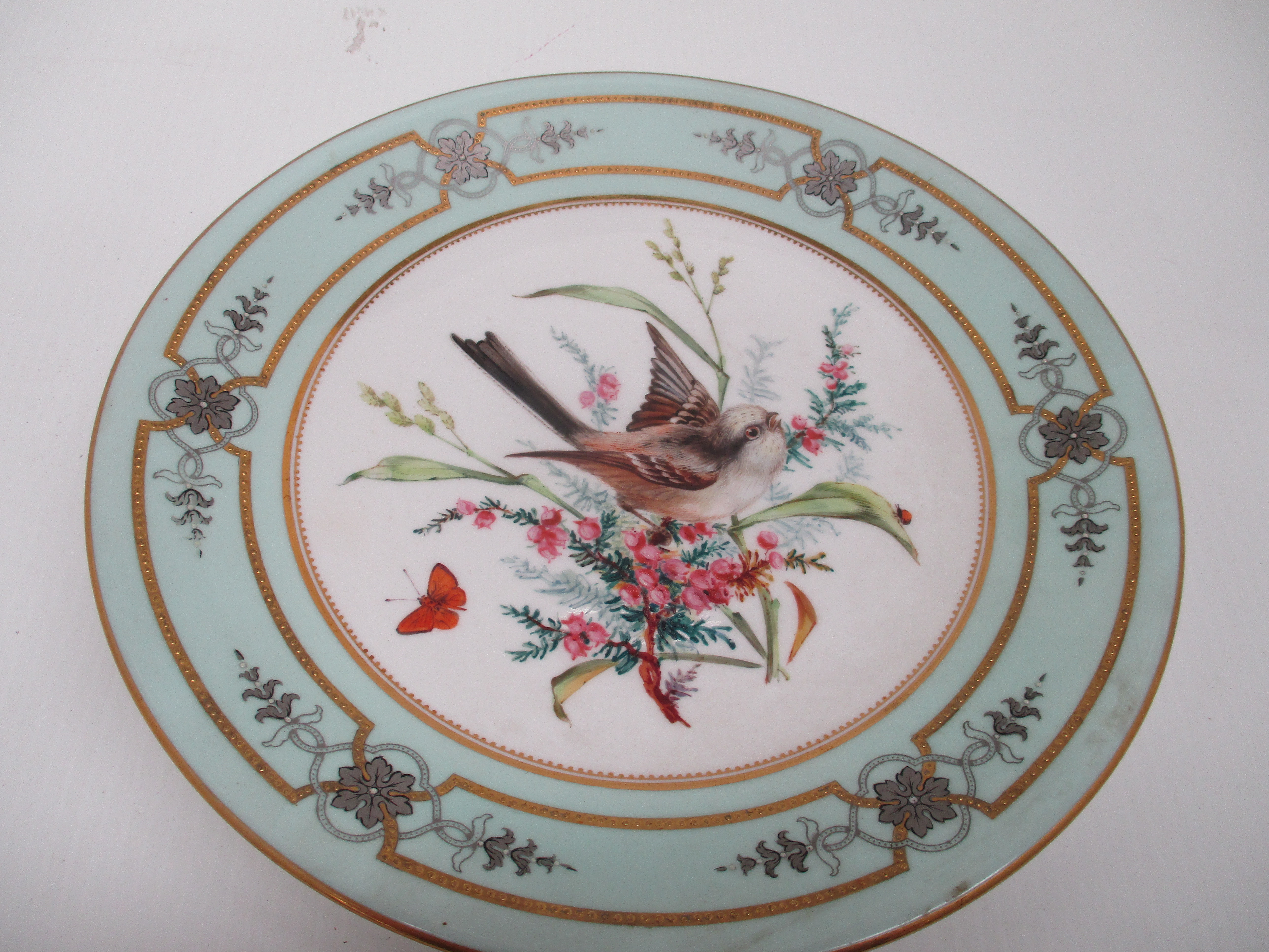 Five Royal Worcester plates depicting birds, light green borders with gilt decoration, - Image 17 of 18