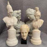 Five plaster classical busts