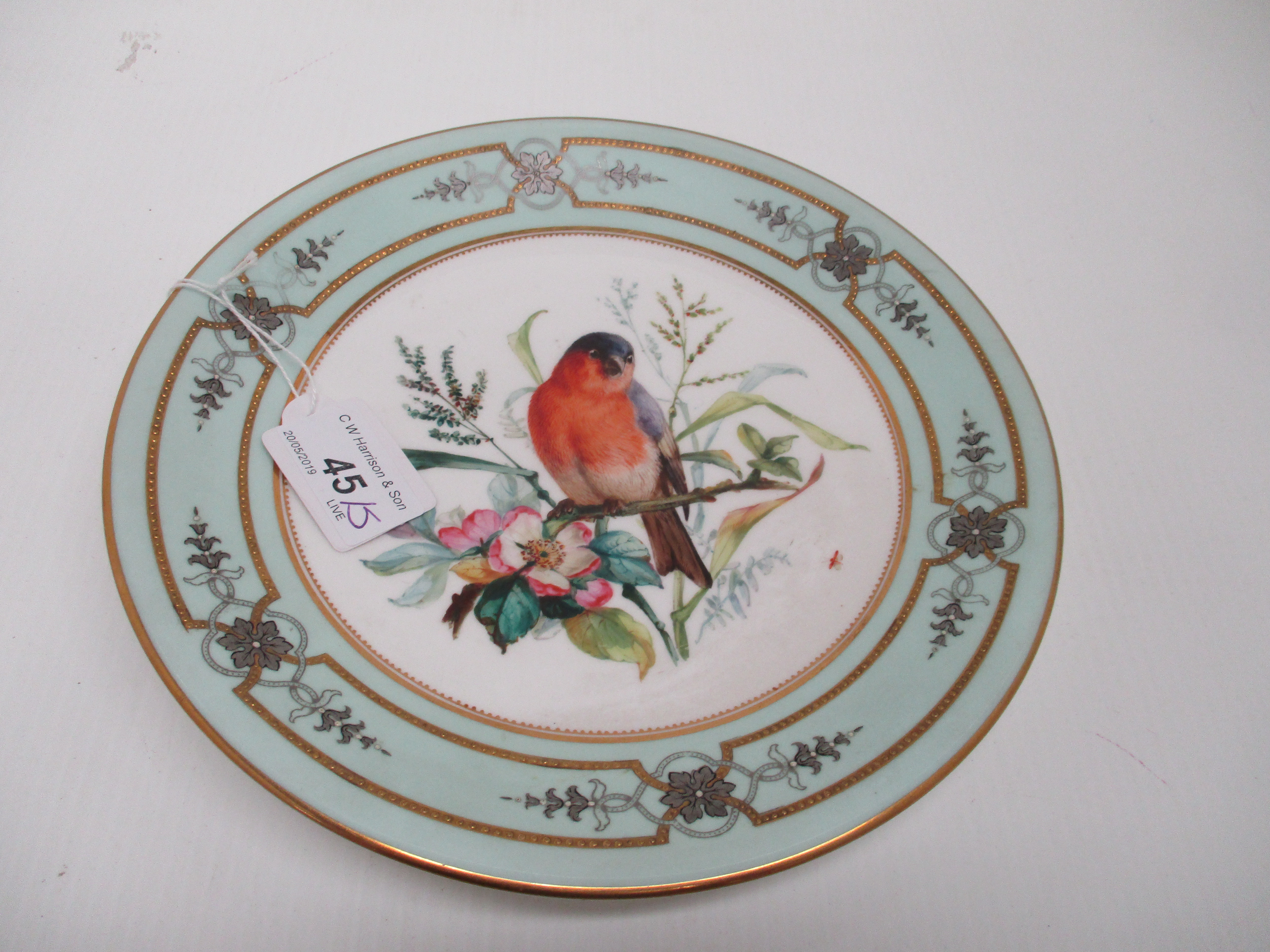 Five Royal Worcester plates depicting birds, light green borders with gilt decoration, - Image 13 of 18