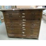 An oak ten drawer plan chest 170 x 108 x 137cm high