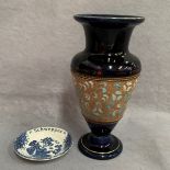 Royal Doulton vase, blue with gilt decoration, stamped to base and marked X5591 27cm high,