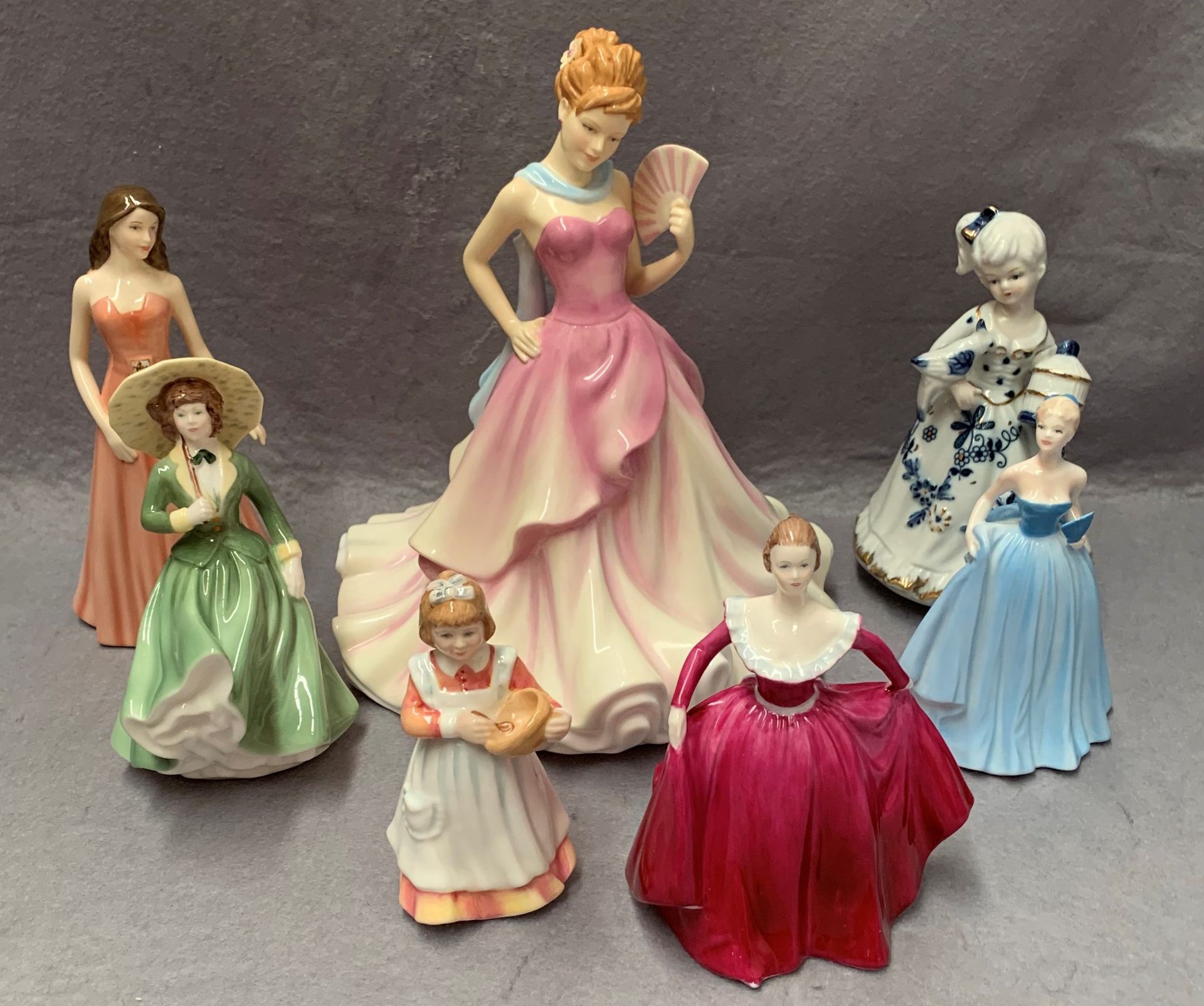 Seven figures of ladies - Royal Doulton Summer Ball, Sagittarius and Mothers helper,