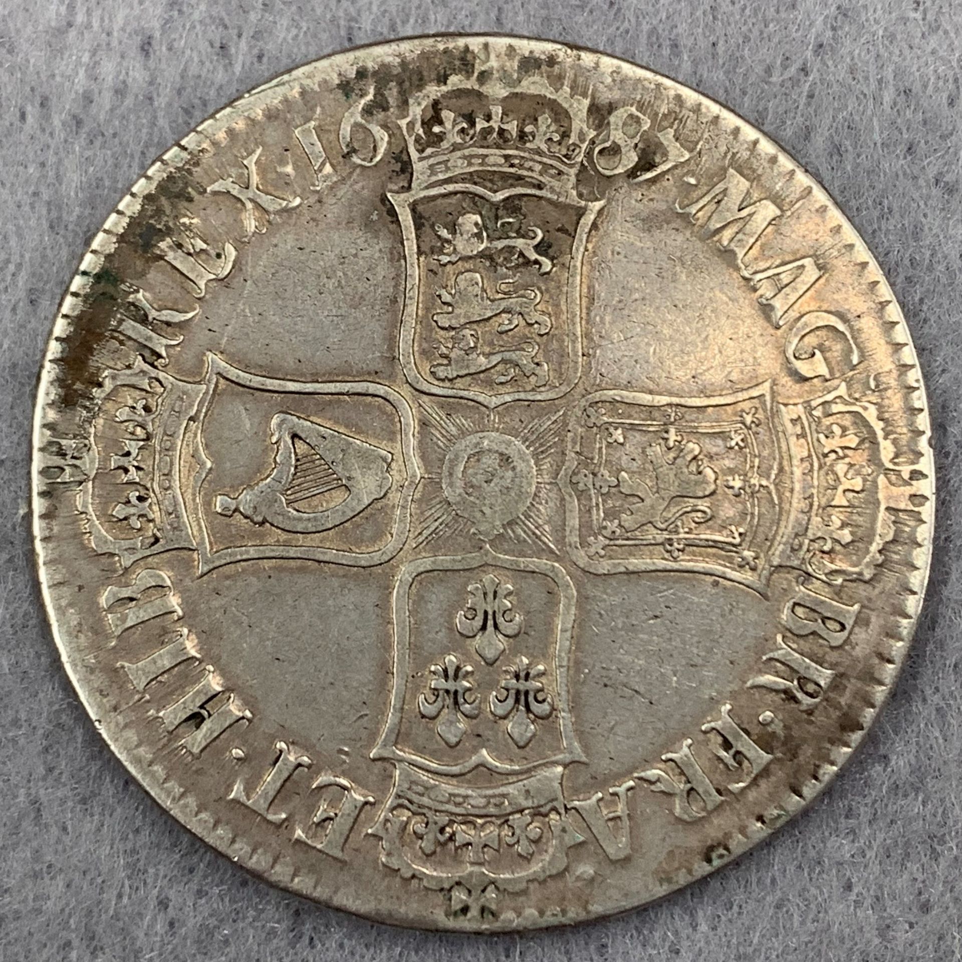 A 1687 James II silver crown - rare in good grade - Image 2 of 2