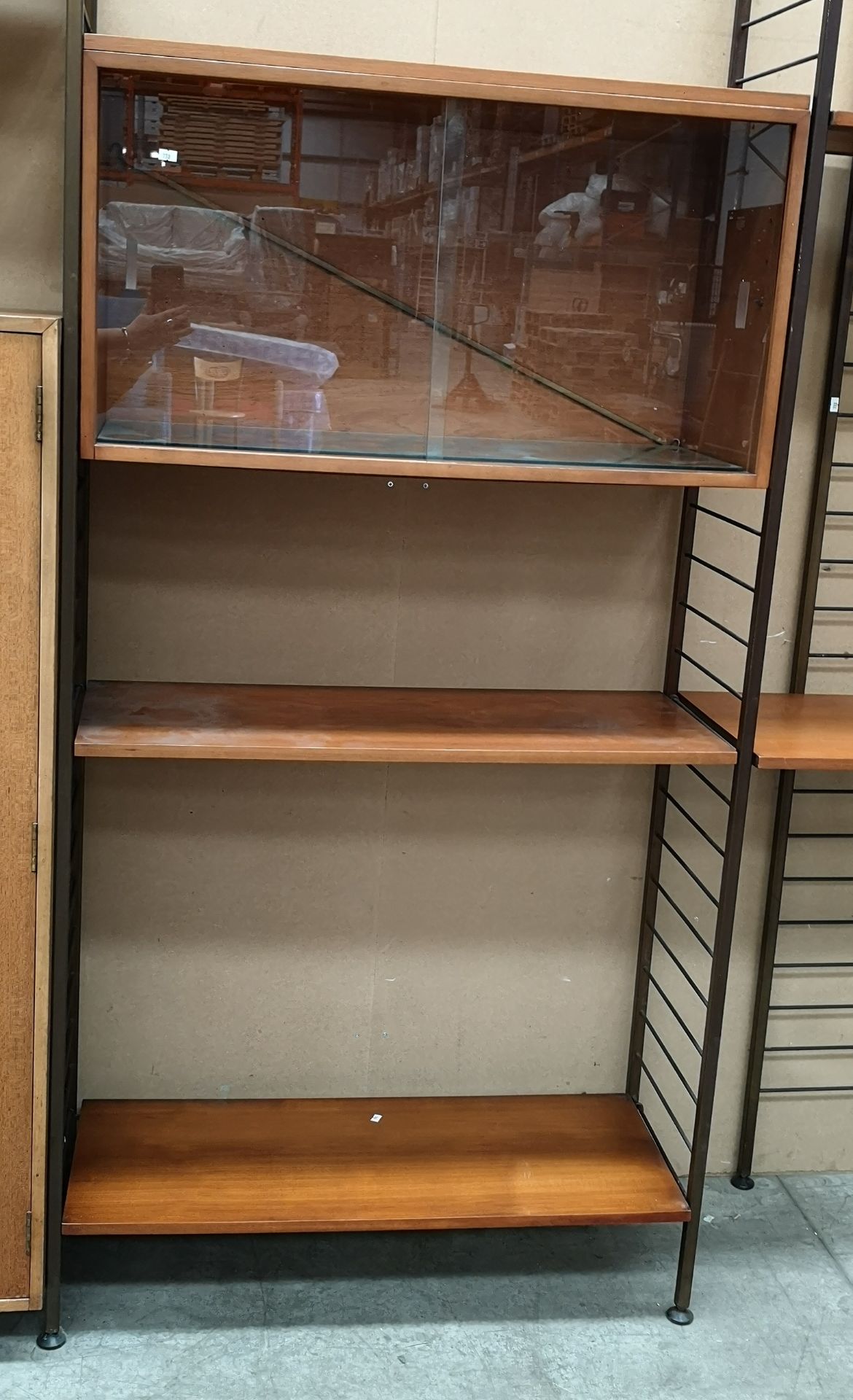 A teak and metal framed Staples Ladderax (with label) wall unit with cupboards, - Image 2 of 6