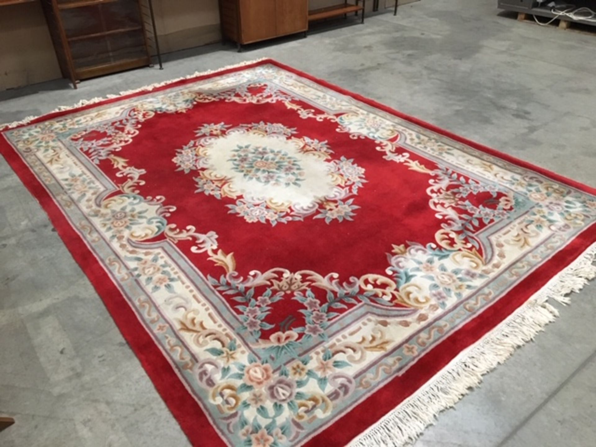 A red Chinese rug with beige/brown/blue border and centre medallion 360cm x 270cm - Image 2 of 2