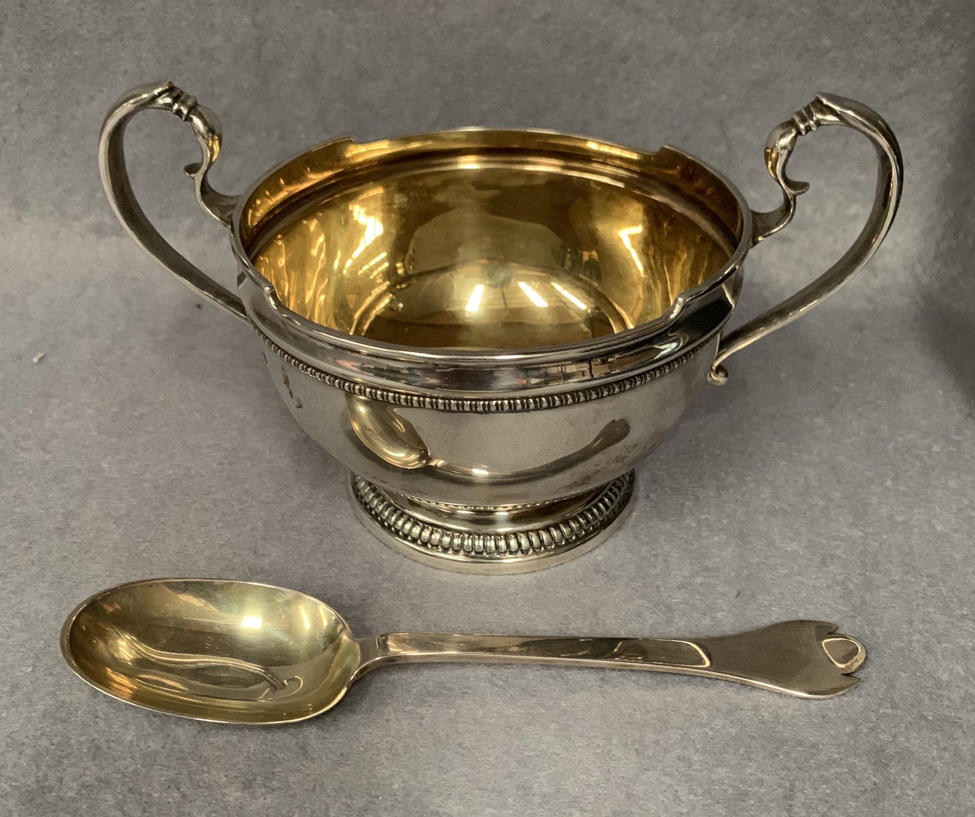 A two-handled Christening bowl, with shaped edge, decorated with beading, circular foot, - Image 2 of 6