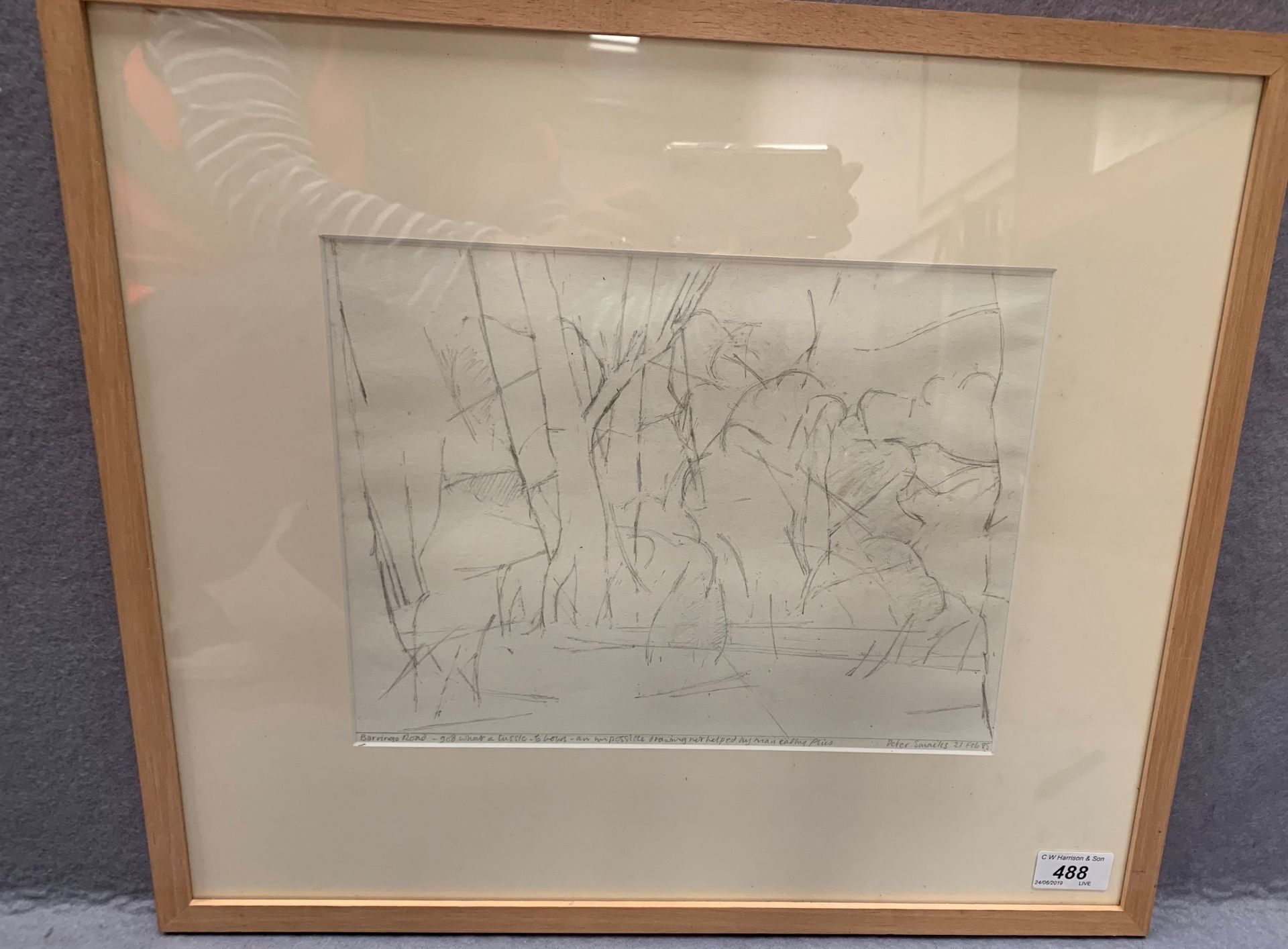 Peter Smailes framed pencil study 'Barringo Road - God what a tussle - 6 hours - an impossible
