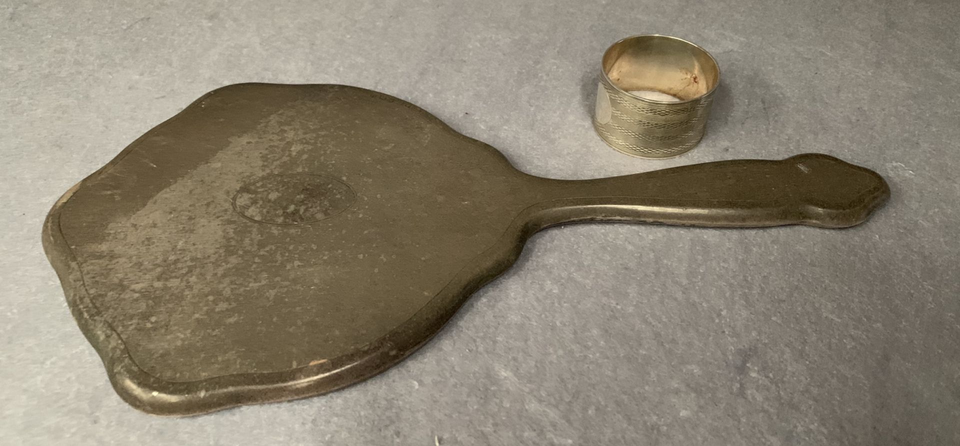 A silver mounted hand mirror, decorated with engine engraving, Birmingham 1919, - Image 2 of 4