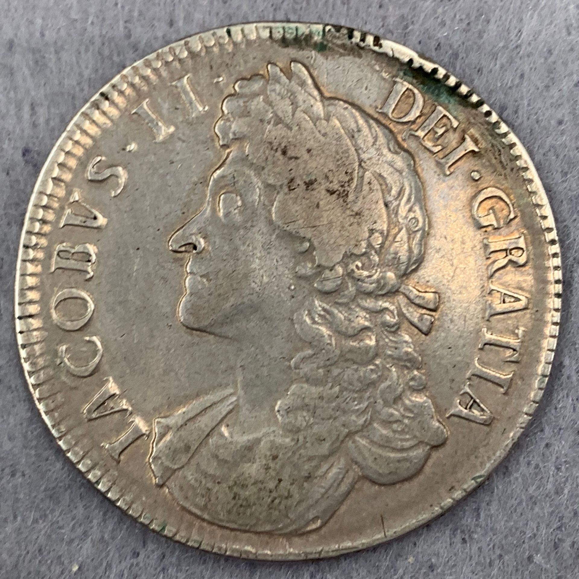A 1687 James II silver crown - rare in good grade