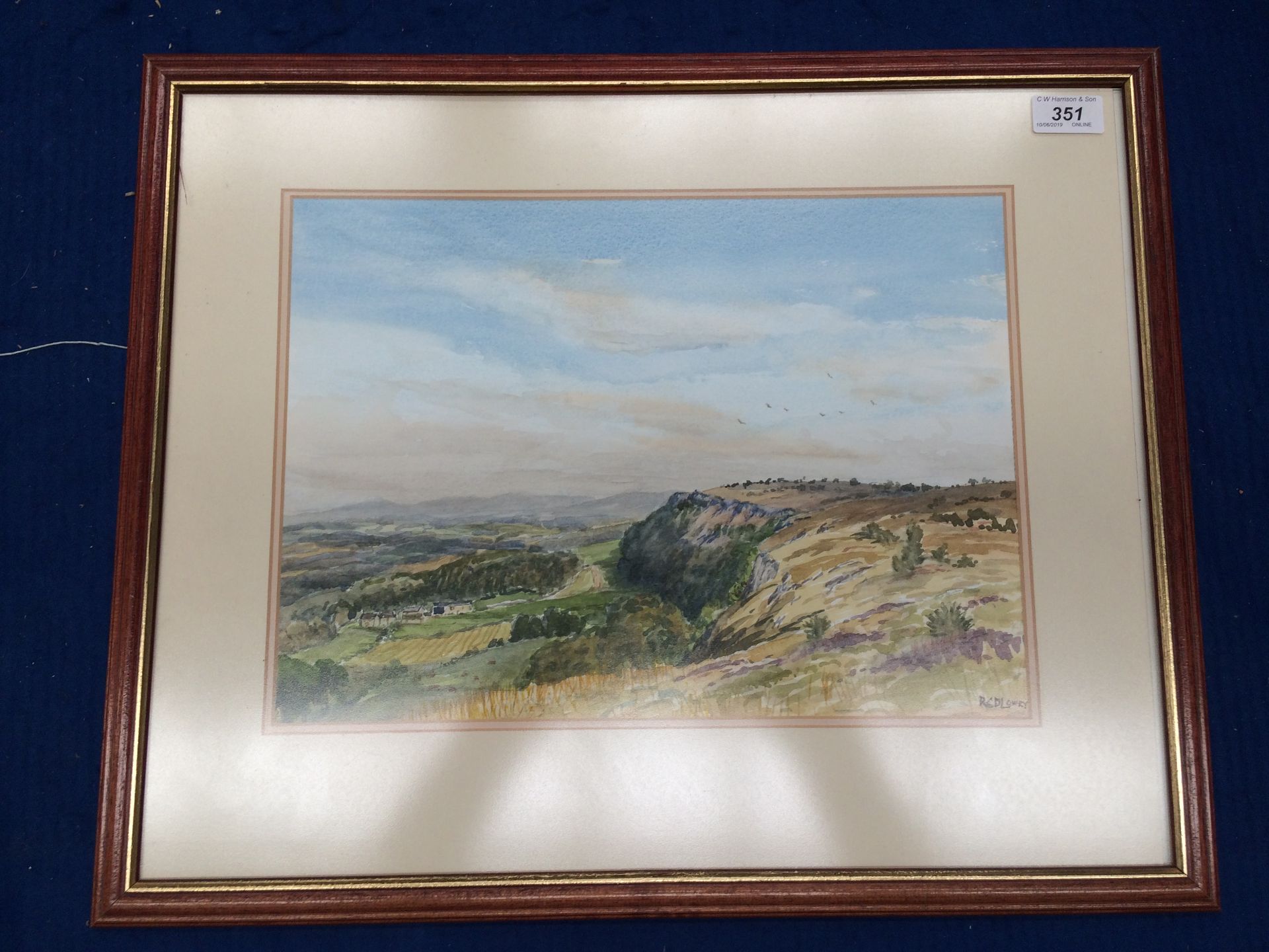 RCD Lowry framed watercolour 'West Pennines Scene' 27 x 38cm