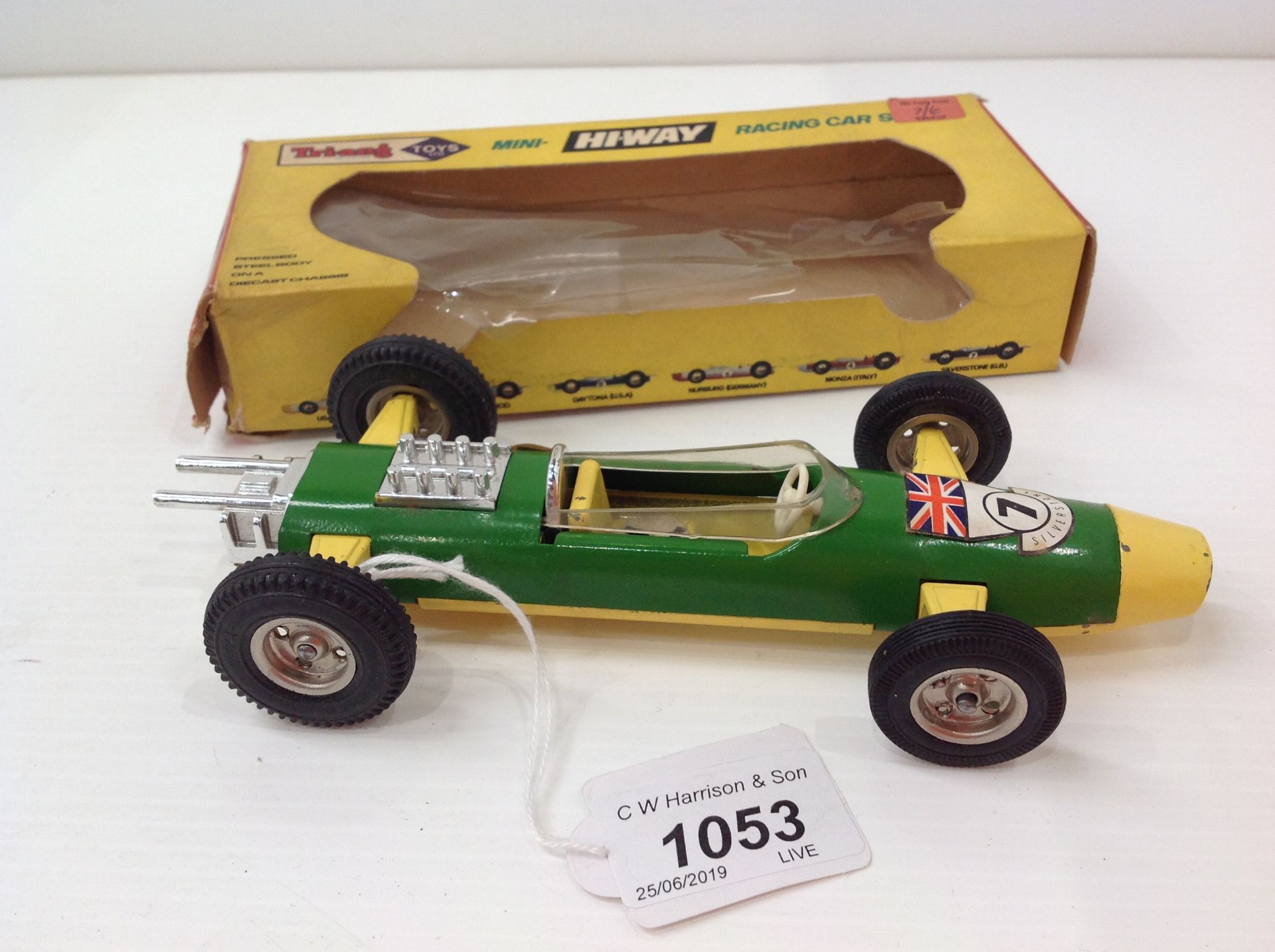 A Triang Toys Ltd Mini Hi-Way racing car 'Silverstone' - one decal loose but on seat of car - boxed