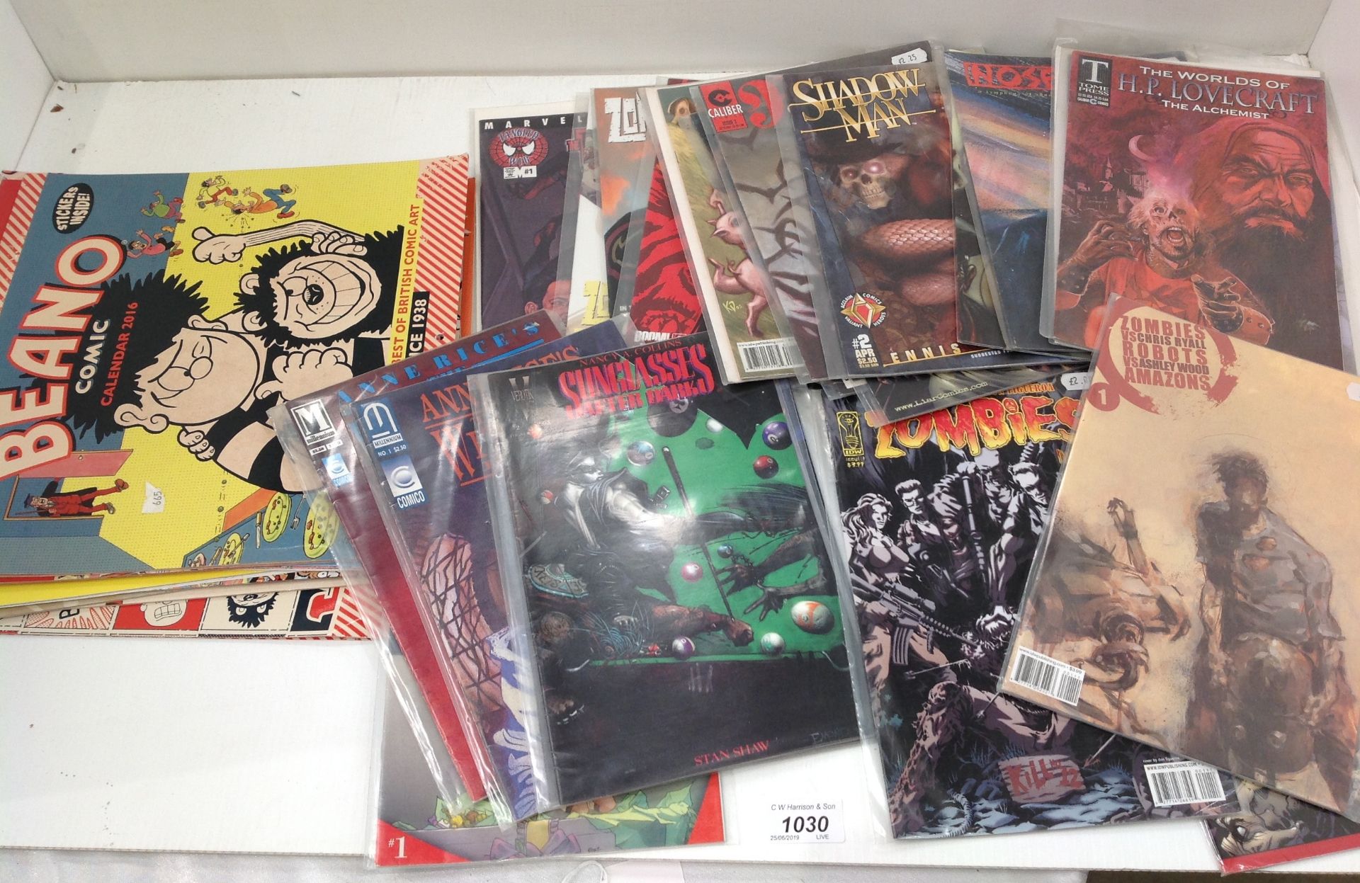 Eight Beano calendars post 2000 and quantity of zombie,