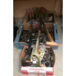 Contents to part of rack - garden tools, spanners, sockets, screwdrivers,