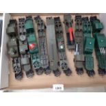 Contents to tray - Tri-ang model military rolling stock - searchlights, missile launchers,