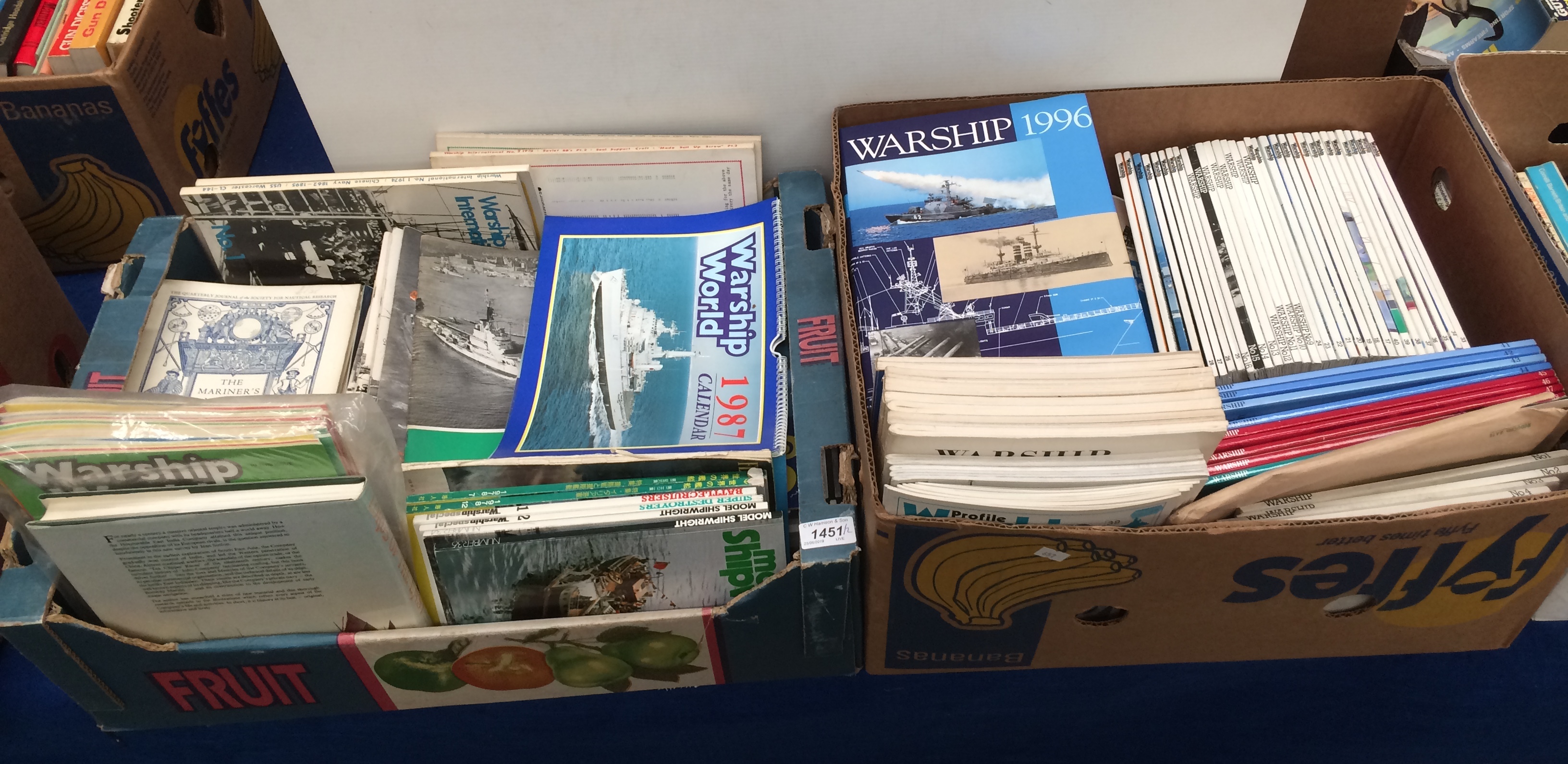 Contents to two boxes, mainly naval and marine related magazines - 'Model Shipwright',