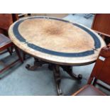 A Victorian walnut loo table with ebonised inlay 114 x 82cm