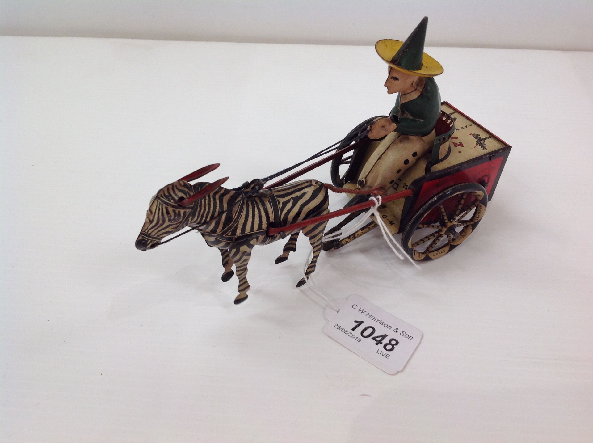 A Lehmann 752 lithograped Zikra Zebra cart complete with key - unboxed - Image 2 of 2