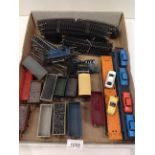 Contents to tray - two small model shunters, Tri-ang rolling stock,