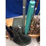 Fishing umbrella, rod cover, keepnet, rod rests,