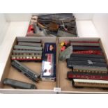 Contents to three trays - Hornby HO OO track, buildings, coaches,