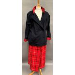 Navy and red check ladies jacket by Burberry together with matching wrap skirt Further