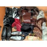 Contents to tray - assorted ladies accessories including shoes, bags, gloves,