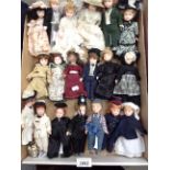 Contents to tray - twenty pottery miniature dolls in a variety of costumes relating to professions