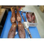Three pairs of gentleman's brown shoes - two in size 10 and one in size 9,
