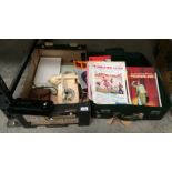 Contents to box and suitcase - vintage telephone, Kodak camera, small quantity of 12" records,