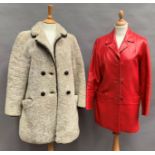 Ladies 1960s/1970s red leather jacket and a Swedish sheepskin jacket by Skandipals